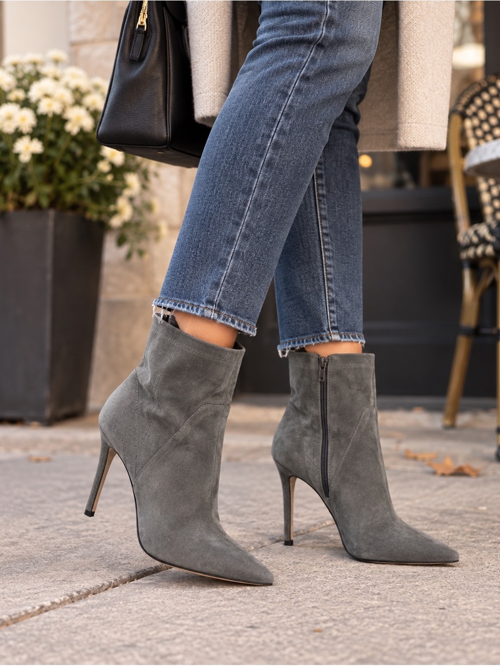 Charles David Laurent Gray Suede Pointed Toe Stiletto Ankle Boots Size 9.5